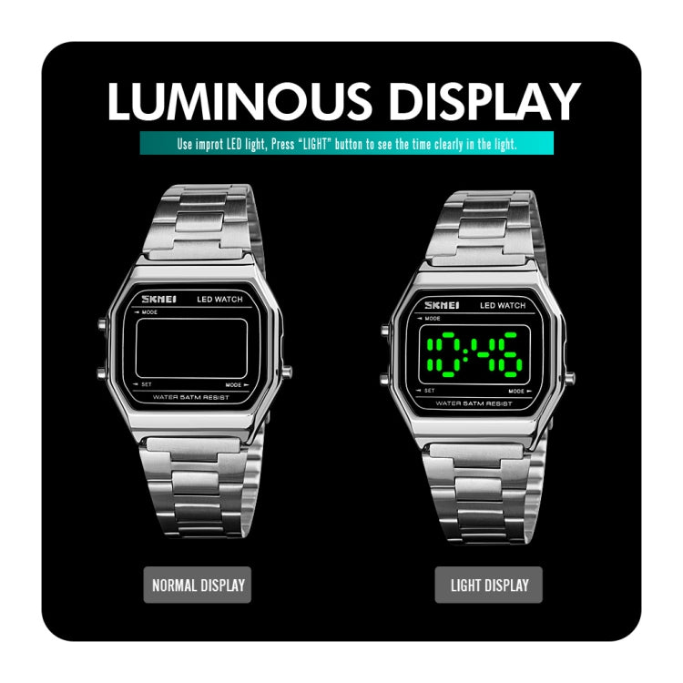 SKMEI 1646 LED Digital Display Luminous Electronic Watch(Silver) - LED Digital Watches by SKMEI | Online Shopping UK | buy2fix