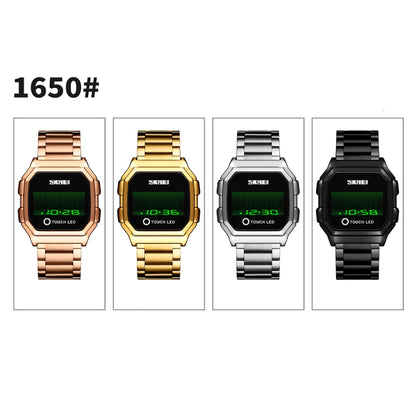 SKMEI 1650 Steel Strap Version LED Digital Display Electronic Watch with Touch Luminous Button(Gold) - LED Digital Watches by SKMEI | Online Shopping UK | buy2fix