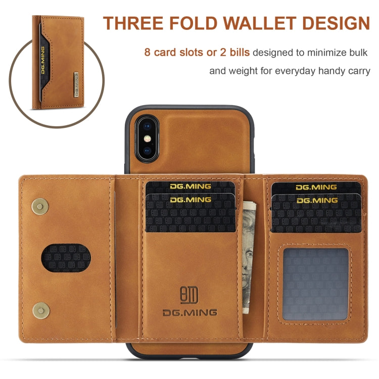 DG.MING M2 Series 3-Fold Multi Card Bag Back Cover Shockproof Case with Wallet & Holder Function For iPhone XS(Brown) -  by DG.MING | Online Shopping UK | buy2fix