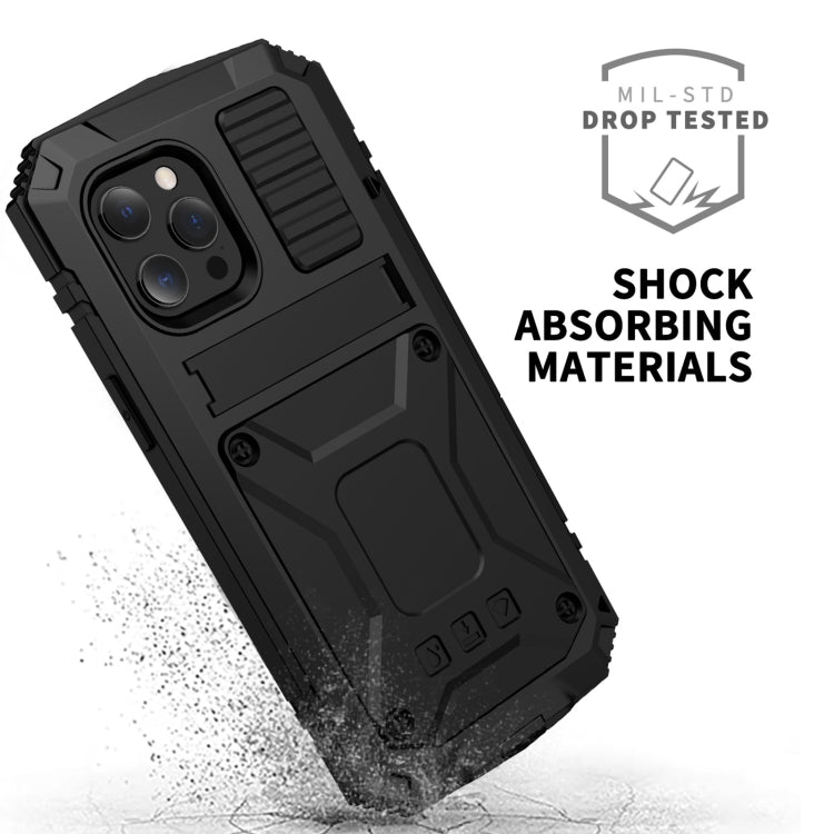 For iPhone 13 Pro Max R-JUST Shockproof Waterproof Dust-proof Metal + Silicone Protective Case with Holder (Black) - Apple Accessories by R-JUST | Online Shopping UK | buy2fix