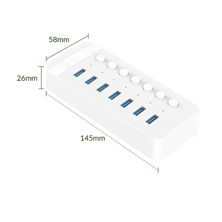 ORICO CT2U3-7AB-WH 7 In 1 Plastic Stripes Multi-Port USB HUB with Individual Switches, UK Plug(White) - USB 3.0 HUB by ORICO | Online Shopping UK | buy2fix