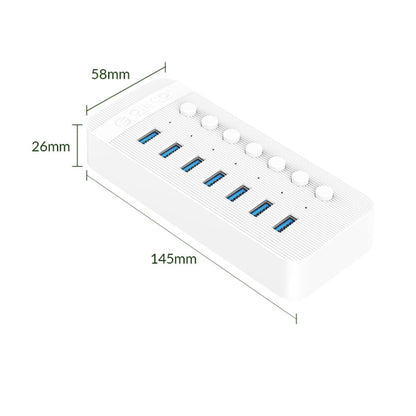 ORICO CT2U3-7AB-WH 7 In 1 Plastic Stripes Multi-Port USB HUB with Individual Switches, UK Plug(White) - USB 3.0 HUB by ORICO | Online Shopping UK | buy2fix