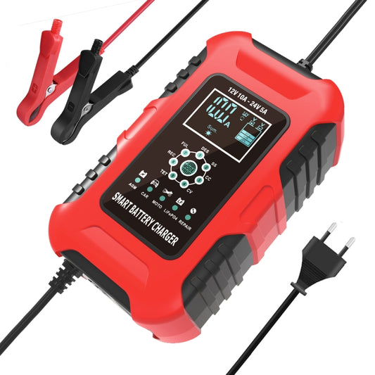 FOXSUR 10A 12V 7-segment Motorcycle / Car Smart Battery Charger, Plug Type:EU Plug(Red) - In Car by FOXSUR | Online Shopping UK | buy2fix