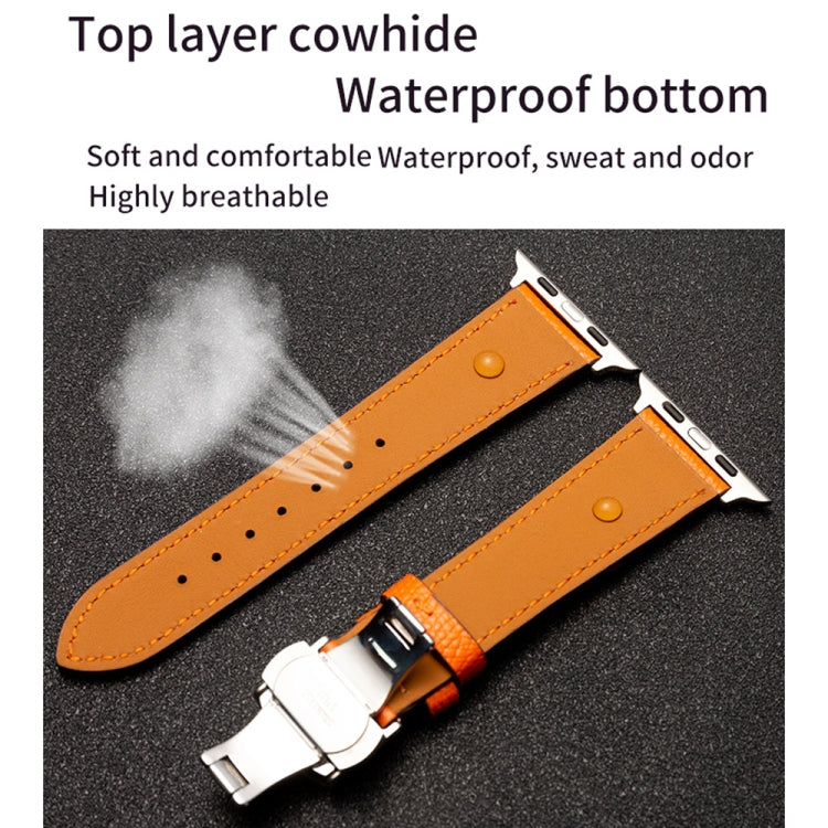 Butterfly Clasp  Top Layer Cowhide Leather Strap Watch Band For Apple Watch Series 8&7 41mm / SE 2&6&SE&5&4 40mm / 3&2&1 38mm(Red) - Watch Bands by buy2fix | Online Shopping UK | buy2fix