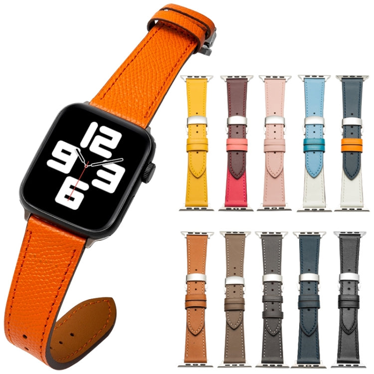 Butterfly Clasp  Top Layer Cowhide Leather Strap Watch Band For Apple Watch Ultra 49mm / Series 8&7 45mm / SE 2&6&SE&5&4 44mm / 3&2&1 42mm(Baby Blue) - Watch Bands by buy2fix | Online Shopping UK | buy2fix