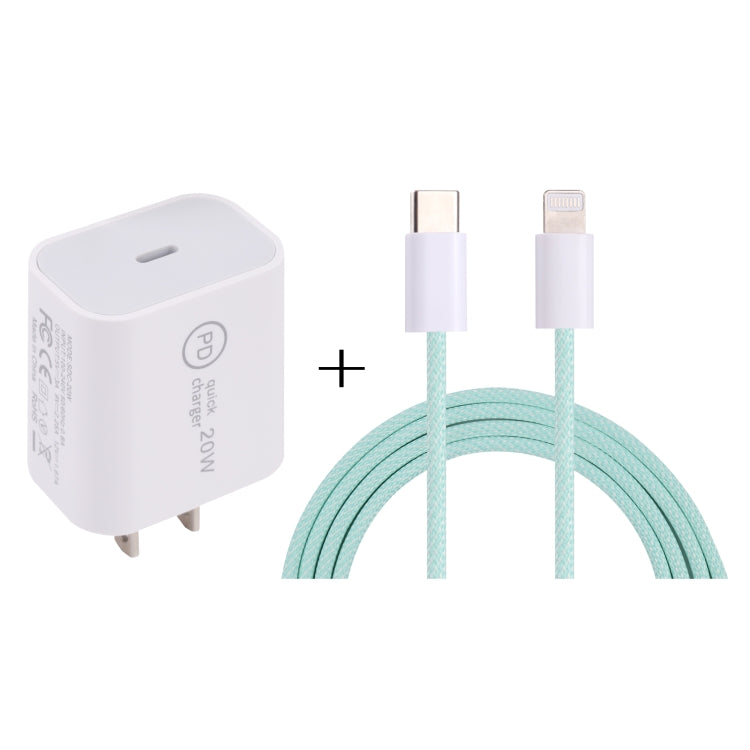 SDC-20W PD USB-C / Type-C Travel Charger + 1m 20W USB-C / Type-C to 8 Pin Data Cable Set, US Plug(Green) - Mobile Accessories by buy2fix | Online Shopping UK | buy2fix