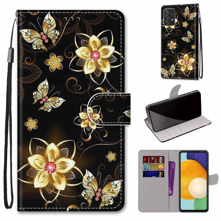 For Samsung Galaxy A53 5G Coloured Drawing Cross Texture Horizontal Flip Leather Phone Case with Holder & Card Slots & Wallet & Lanyard(Gold Diamond Butterfly) - Samsung Accessories by buy2fix | Online Shopping UK | buy2fix