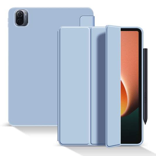 For Xiaomi Pad 5 / Pad 5 Pro Skin Feel Matte Honeycomb Leather Tablet Case with Tri-fold Bracket(White Ice Blue) - More Tablet Cases by buy2fix | Online Shopping UK | buy2fix
