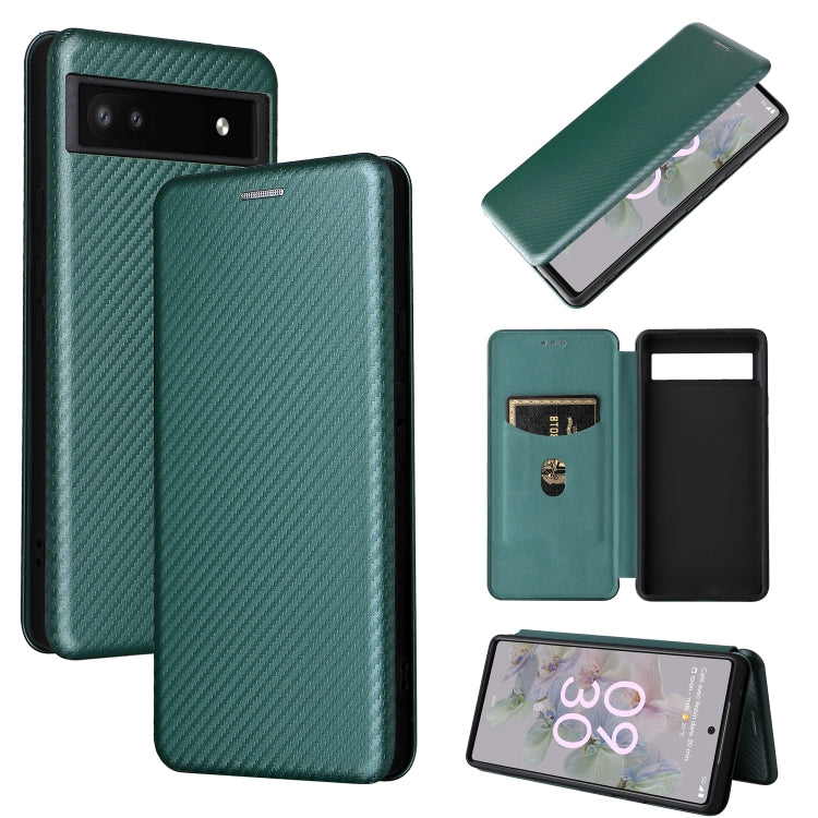 For Google Pixel 6a Carbon Fiber Texture Horizontal Flip Leather Phone Case(Green) - Google Cases by buy2fix | Online Shopping UK | buy2fix