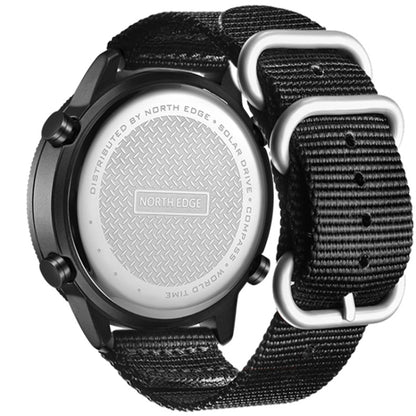 NORTH EDGE EVOQUE Solar Outdoor Waterproof Luminous Sports Nylon Strap Watch(Black) - Nylon Strap Watches by NORTH EDGE | Online Shopping UK | buy2fix