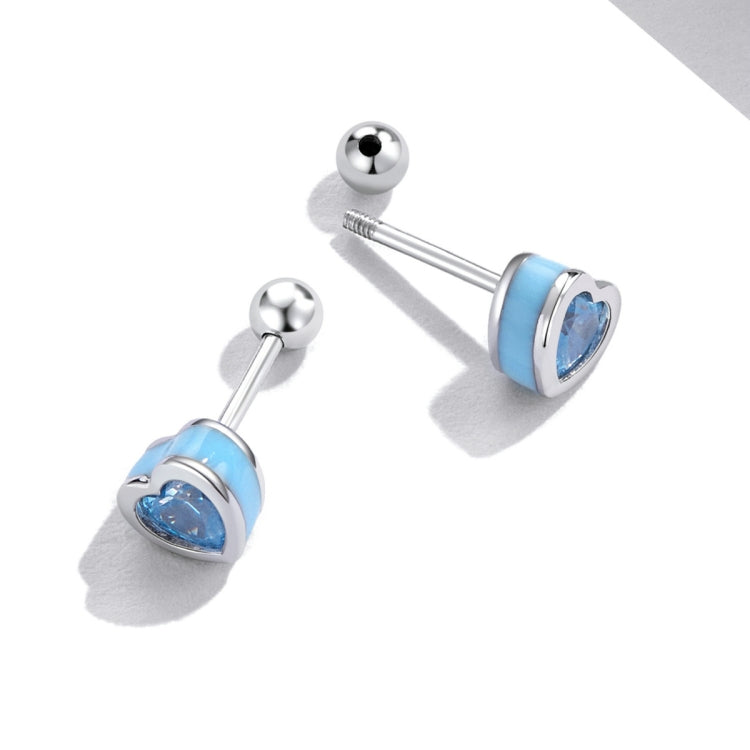 S925 Sterling Silver Heart Zircon Ear Stud Women Earrings(Blue) - Stud Earrings & Earrings by buy2fix | Online Shopping UK | buy2fix