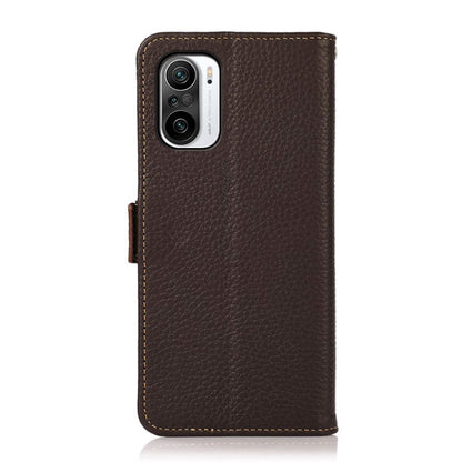 For Xiaomi Redmi K40 Pro / Poco F3 KHAZNEH Side-Magnetic Litchi Genuine Leather RFID Phone Case(Brown) - Xiaomi Cases by buy2fix | Online Shopping UK | buy2fix