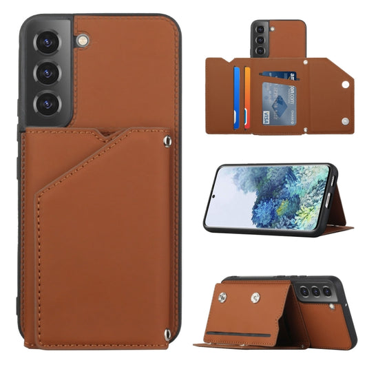 For Samsung Galaxy S22 5G Skin Feel PU + TPU + PC Phone Case with Card Slots(Brown) - Samsung Accessories by buy2fix | Online Shopping UK | buy2fix