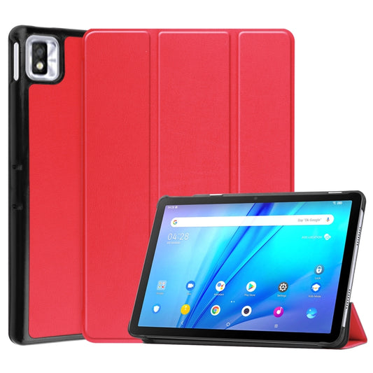 For TCL Tab 10s Three-folding Holder Custer Texture Leather Tablet Case(Red) - Others by buy2fix | Online Shopping UK | buy2fix