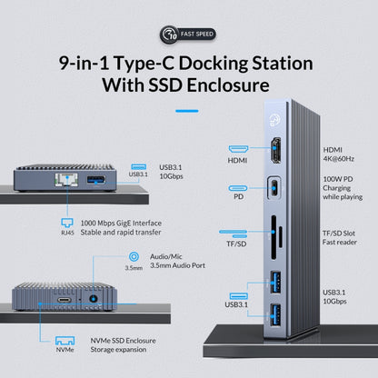 ORICO CDH-9N Type-C / USB-C Multifunctional Docking Station(Grey) - Computer & Networking by ORICO | Online Shopping UK | buy2fix