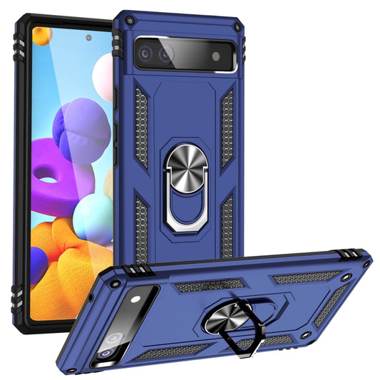 For Google Pixel 6A Shockproof TPU + PC Protective Case with 360 Degree Rotating Holder(Blue) - Google Cases by buy2fix | Online Shopping UK | buy2fix