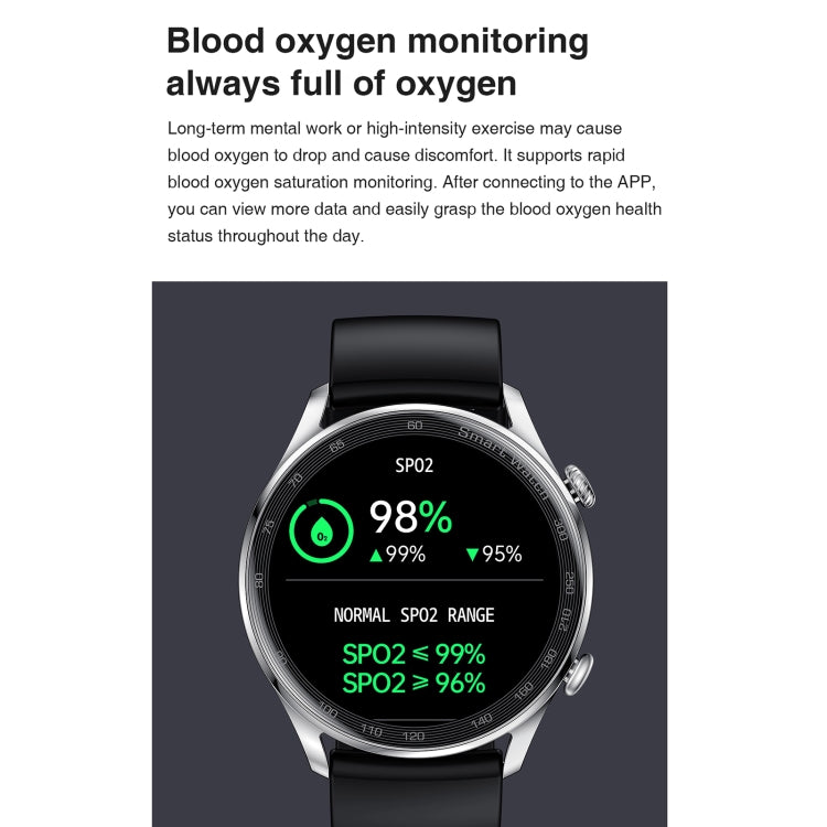 AK32 1.36 inch IPS Touch Screen Smart Watch, Support Bluetooth Calling/Blood Oxygen Monitoring,Style: Silicone Watch Band(Silver Black) - Smart Wear by buy2fix | Online Shopping UK | buy2fix