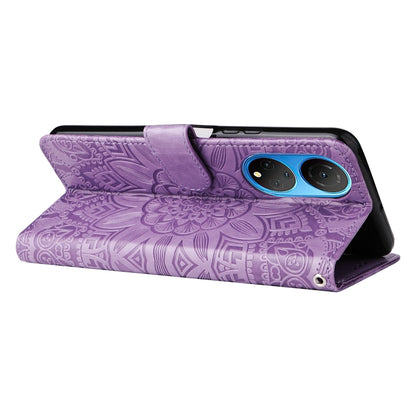 For Honor X7 / Honor Play 30 Embossed Sunflower Leather Phone Case(Purple) - Honor Cases by buy2fix | Online Shopping UK | buy2fix