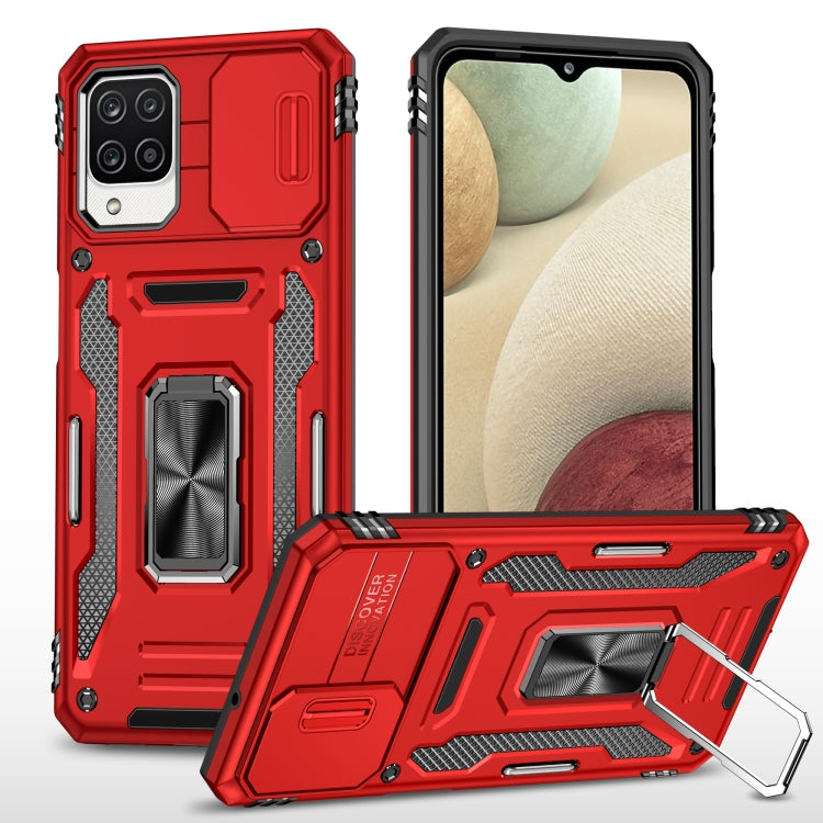For Samsung Galaxy A12 5G/4G / M12 / F12 Armor PC + TPU Camera Shield Phone Case(Red) - Galaxy Phone Cases by buy2fix | Online Shopping UK | buy2fix