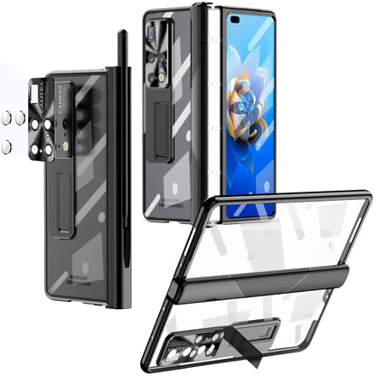 For Huawei Mate X2 Magnetic Hinges Plating Phone Case with Holder(Black) - Huawei Cases by buy2fix | Online Shopping UK | buy2fix
