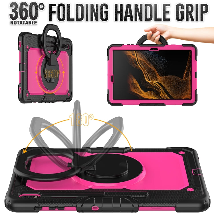 For Samsung Galaxy Tab S8+ / S7+ Bracelet Holder Silicone + PC Tablet Case(Rose Red) - Galaxy Tab S8+ Cases by buy2fix | Online Shopping UK | buy2fix