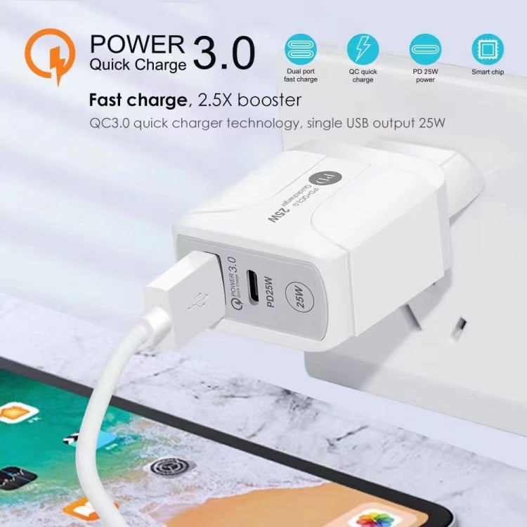 25W PD Type-C + QC3.0 USB Ports Travel Charger, Plug Type:EU Plug(White) - Mobile Accessories by buy2fix | Online Shopping UK | buy2fix