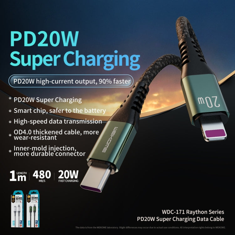 WEKOME WDC-171 Raython Series PD 20W Type-C to 8 Pin Fast Charge Data Cable Length: 1m(Silver) - 2 in 1 Cable by WK | Online Shopping UK | buy2fix