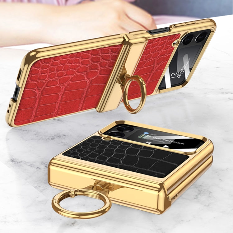 For Samsung Galaxy Z Flip4 GKK Integrated Plating + Leather Flip Phone Case(Crocodile Red) - Galaxy Z Flip4 5G Cases by GKK | Online Shopping UK | buy2fix