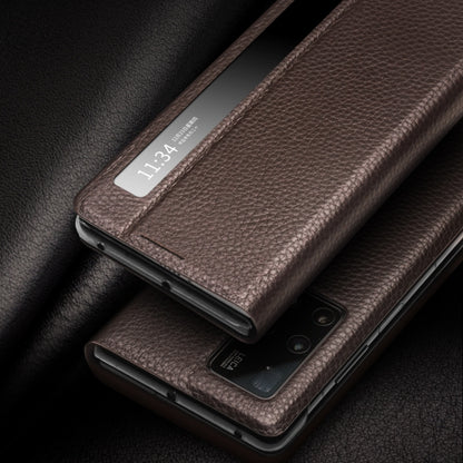 For Huawei Mate X2 QIALINO Genuine Leather Side Window View Smart Phone Case(Brown) - Huawei Cases by QIALINO | Online Shopping UK | buy2fix