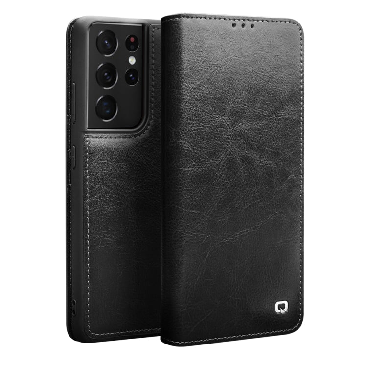 For Samsung Galaxy S21 Ultra 5G QIALINO Genuine Leather Phone Case(Black) - Galaxy S21 Ultra 5G Cases by QIALINO | Online Shopping UK | buy2fix