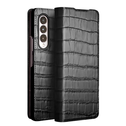 For Samsung Galaxy Z Fold3 5G/W22 5G QIALINO Crocodile Pattern Genuine Leather Phone Case(Black) - Galaxy Phone Cases by QIALINO | Online Shopping UK | buy2fix