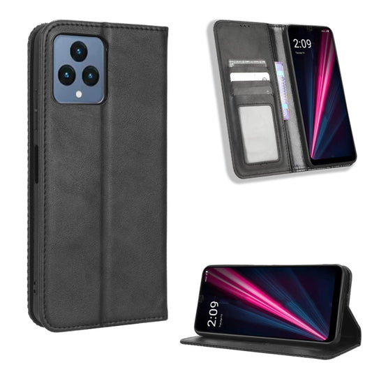 For T-Mobile Revvl 6 5G Magnetic Buckle Retro Texture Leather Phone Case(Black) - More Brand by buy2fix | Online Shopping UK | buy2fix