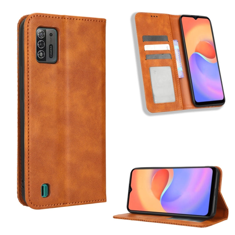 For ZTE Blade A52 Lite Magnetic Buckle Retro Texture Leather Phone Case(Brown) - ZTE Cases by buy2fix | Online Shopping UK | buy2fix