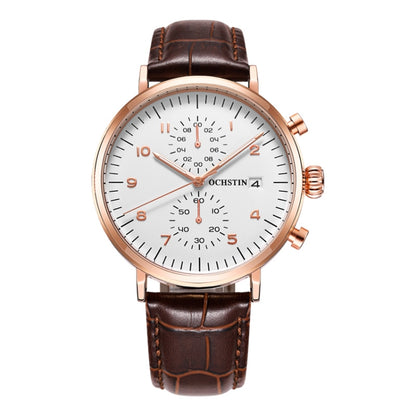 Ochstin 5076D Multifunctional Business Leather Waterproof Luminous Quartz Watch(Rose Gold+Coffee) - Leather Strap Watches by OCHSTIN | Online Shopping UK | buy2fix