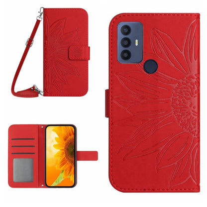 For TCL 30 SE/30E/306/305 Skin Feel Sun Flower Pattern Flip Leather Phone Case with Lanyard(Red) - More Brand by buy2fix | Online Shopping UK | buy2fix