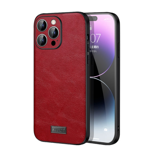 For iPhone 14 Pro SULADA Shockproof TPU + Handmade Leather Phone Case(Red) - iPhone 14 Pro Cases by SULADA | Online Shopping UK | buy2fix