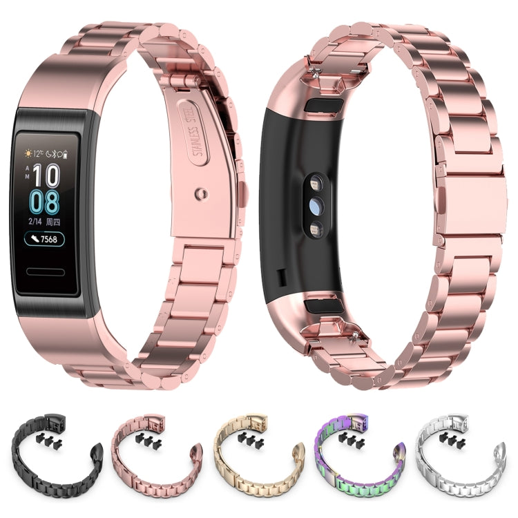 For Huawei Band 4 Pro (TER-B29S) / Band 3 Pro (TER-B29) / Band 3 (TER-B09) Three Beads Steel Wrist Strap Watchband(Champagne) - Watch Bands by buy2fix | Online Shopping UK | buy2fix