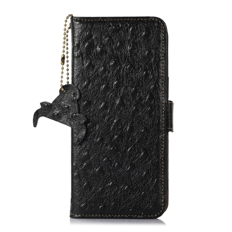 For Samsung Galaxy S22 Ultra 5G Ostrich Pattern Genuine Leather RFID Phone Case(Black) - Galaxy S22 Ultra 5G Cases by buy2fix | Online Shopping UK | buy2fix