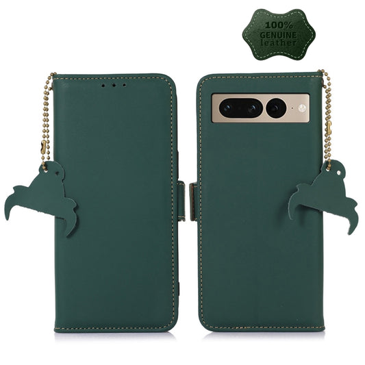 For Google Pixel 7 Pro Genuine Leather Magnetic RFID Leather Phone Case(Green) - Google Cases by buy2fix | Online Shopping UK | buy2fix