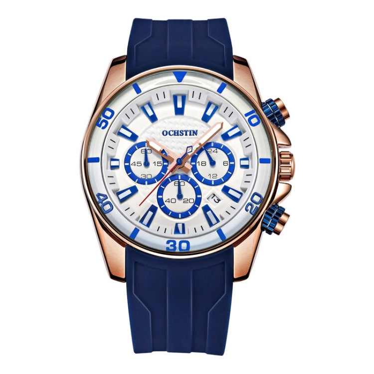 OCHSTIN 6094A Multifunctional Quartz Waterproof Luminous Men Watch(Rose Gold+White+Blue) - Leather Strap Watches by OCHSTIN | Online Shopping UK | buy2fix