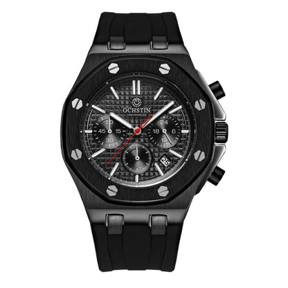 OCHSTIN 6100E Multifunctional Quartz Waterproof TPU Strap Men Watch(Black) - Silicone Strap Watches by OCHSTIN | Online Shopping UK | buy2fix