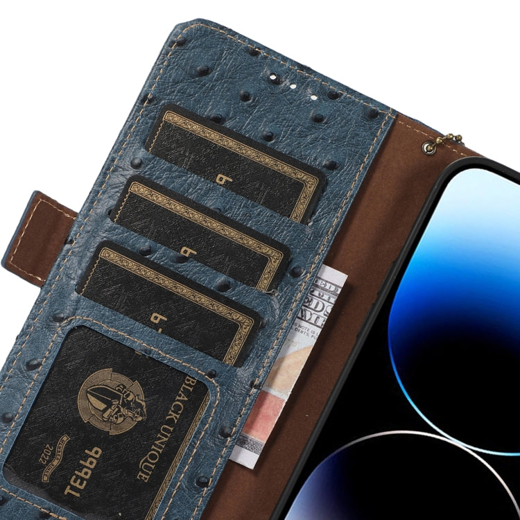 For Motorola Moto G72 4G Ostrich Pattern Genuine Leather RFID Phone Case(Blue) - Motorola Cases by buy2fix | Online Shopping UK | buy2fix