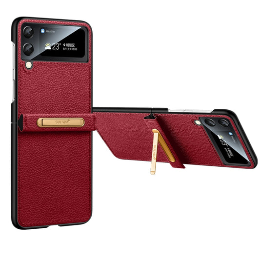For Samsung Galaxy Z Flip4 SULADA Invisible Bracket Leather Back Cover Phone Case(Red) - Galaxy Z Flip4 5G Cases by SULADA | Online Shopping UK | buy2fix