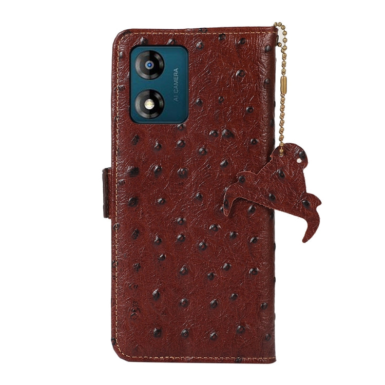 For Motorola Moto E13 4G 2023 Ostrich Pattern Genuine Leather RFID Phone Case(Coffee) - Motorola Cases by buy2fix | Online Shopping UK | buy2fix