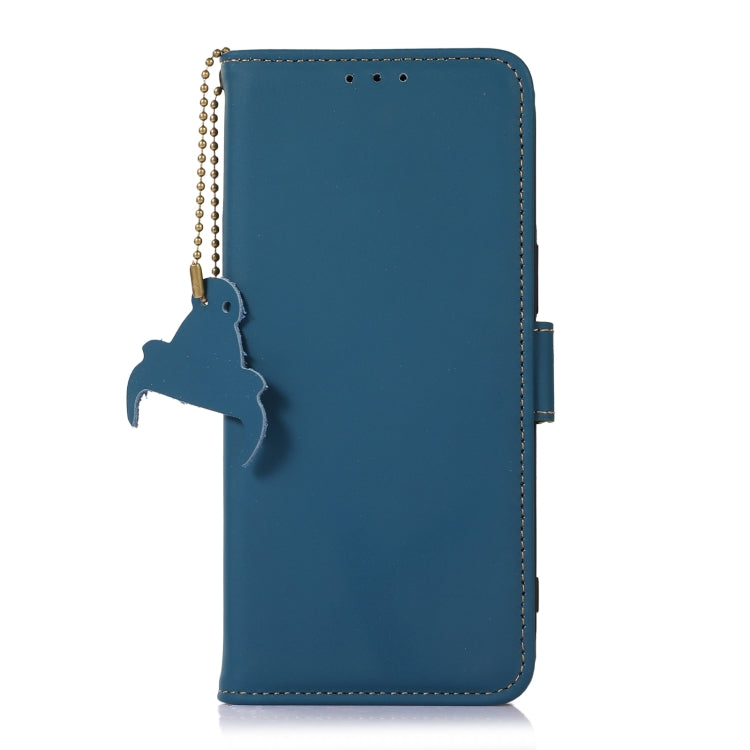 For Motorola Moto G73 5G Genuine Leather Magnetic RFID Leather Phone Case(Blue) - Motorola Cases by buy2fix | Online Shopping UK | buy2fix