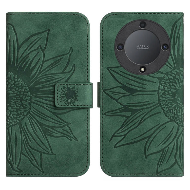 For Honor X9a 5G / Magic5 Lite Skin Feel Sun Flower Embossed Flip Leather Phone Case with Lanyard(Green) - Honor Cases by buy2fix | Online Shopping UK | buy2fix