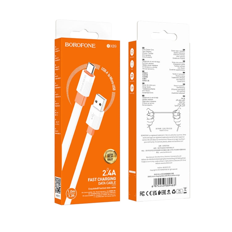 Borofone BX89 USB to Micro USB Union 2.4A Charging Data Cable, Length:1m(White Orange) -  by Borofone | Online Shopping UK | buy2fix