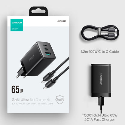 JOYROOM TCG01 GaN Ultra 65W 2 Type-C + 1 USB Fast Charger with 1.2m Type-C Cable, Plug:EU Plug(Black) -  by JOYROOM | Online Shopping UK | buy2fix