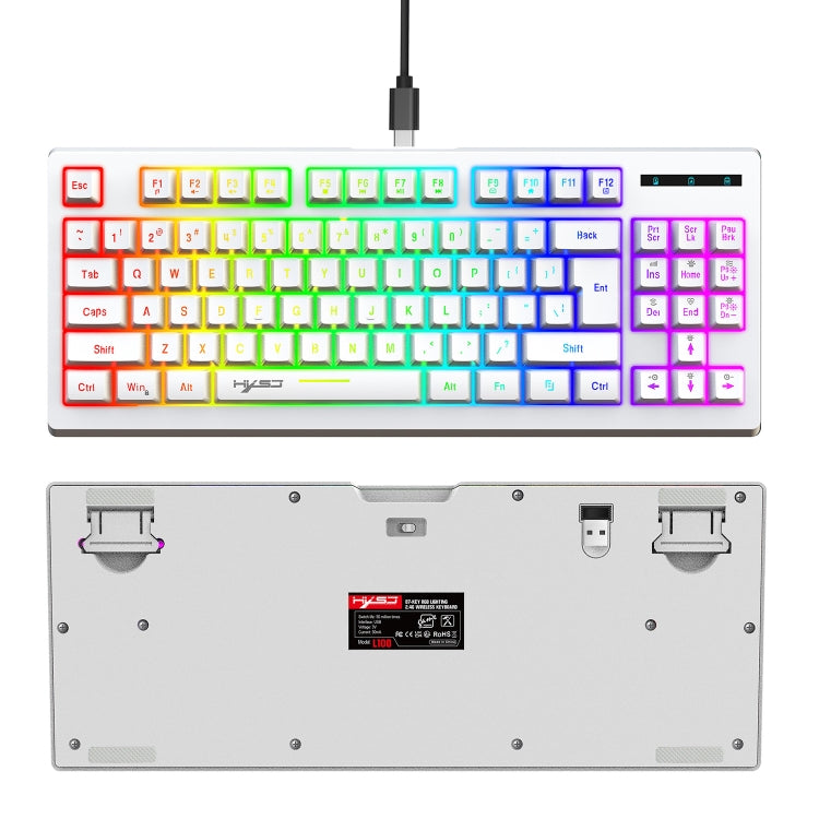 HXSJ L100 87 Keys RGB Backlit Film 2.4G Wireless Keyboard(White) - Wireless Keyboard by HXSJ | Online Shopping UK | buy2fix