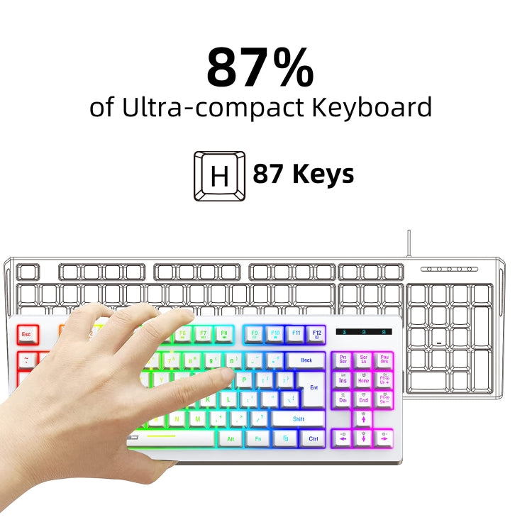 HXSJ L100 87 Keys RGB Backlit Film 2.4G Wireless Keyboard(White) - Wireless Keyboard by HXSJ | Online Shopping UK | buy2fix